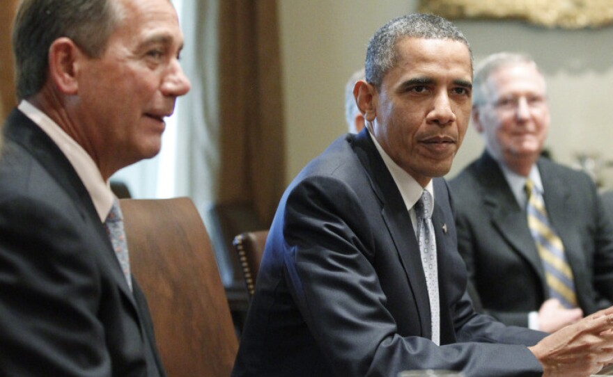 President Obama with House Speaker John Boehner and Senate Minority Leader Mitch McConnell,  Wednesday, July 13, 2011.