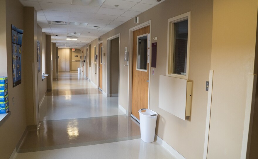 A hallway leading to rooms at the Nebraska Biocontainment Unit at the University of Nebraska Medical Center.