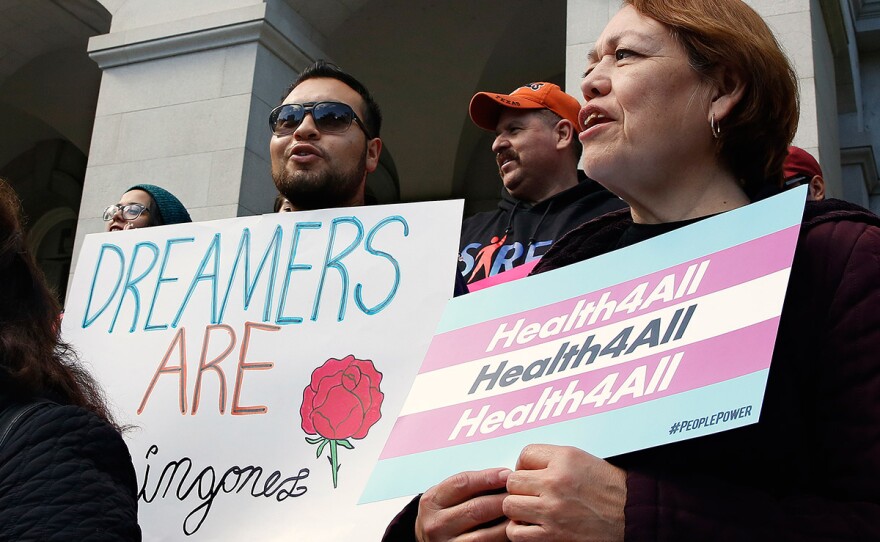 Supporters of proposals to expand California's government-funded health care benefits to undocumented immigrants gathered at the Capitol for the Immigrants Day of Action, Monday, May 20, 2019, in Sacramento, Calif. Gov. Gavin Newsom has proposed offering government-funded health care benefits to immigrant adults ages 19 to 25 who are living in the country illegally. State Sen. Maria Elena Durazo, D-Los Angeles, has proposed a bill to expand that further to include seniors age 65 and older.