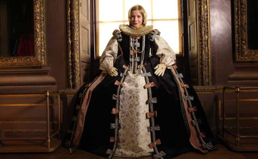 Dr. Lucy Worsley, Chief Curator at Historic Royal Palaces wearing replica Elizabeth I Armada dress.