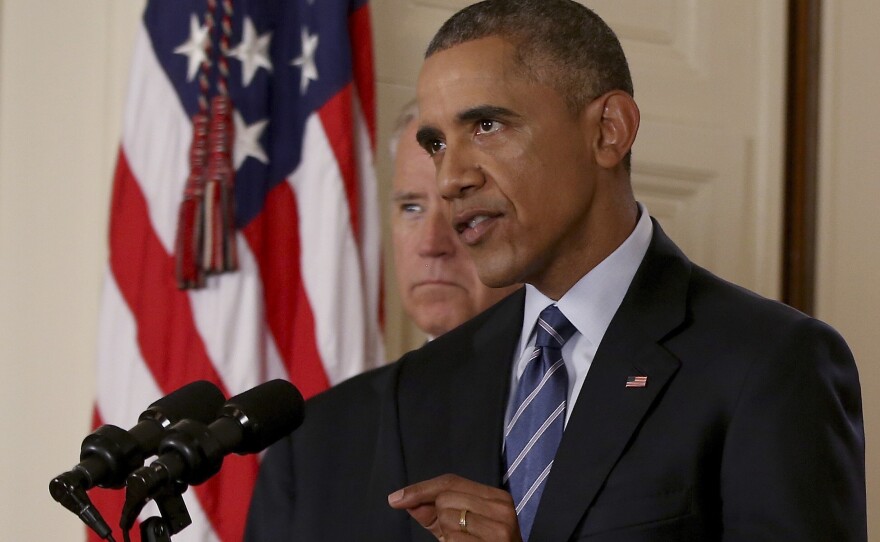 President Obama, standing with Vice President Joe Biden, delivers remarks Tuesday after a deal was reached with Iran on its nuclear program. Obama will discuss the deal at a news conference today.