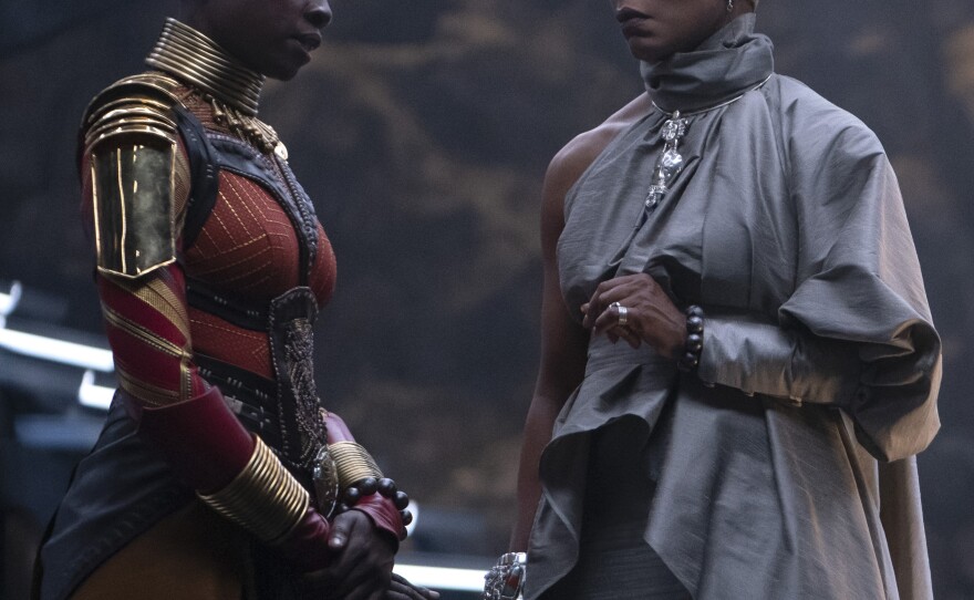 Danai Gurira plays the general of the Dora Milaje and Angela Bassett is Queen Ramonda in <em>Black Panther: Wakanda Forever.</em>