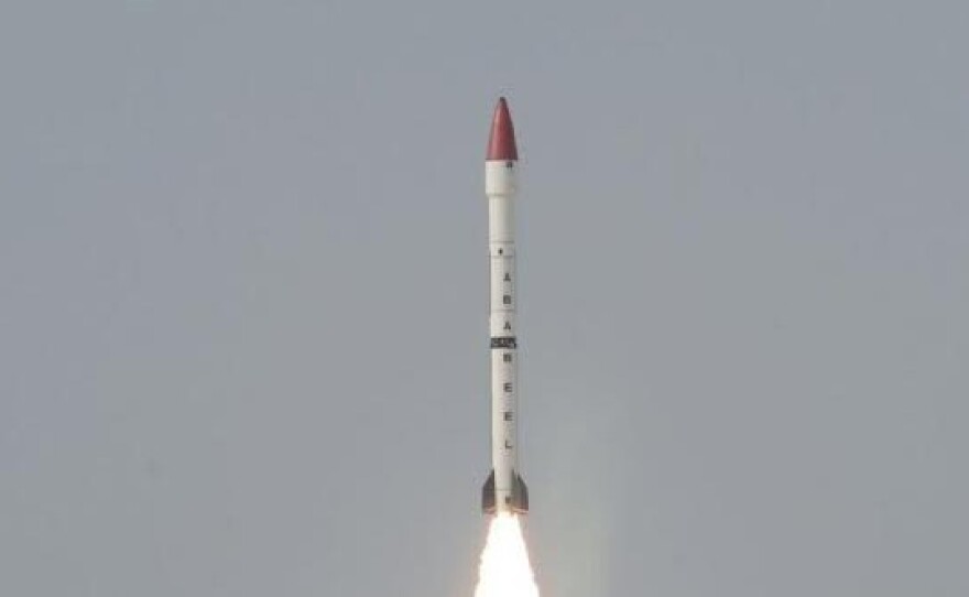 Pakistan test fires its new Ababeel surface-to-surface ballistic missile in Pakistan on Jan. 24, 2017. Ababeel has a maximum range of 1,350 miles and is capable of delivering multiple warheads using multiple independent re-entry vehicle technology, according to Pakistani sources.