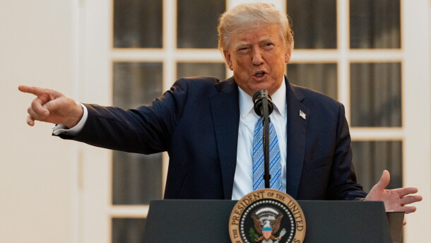 President Trump speaks Thursday during a dinner in the Rose Garden at the White House.
