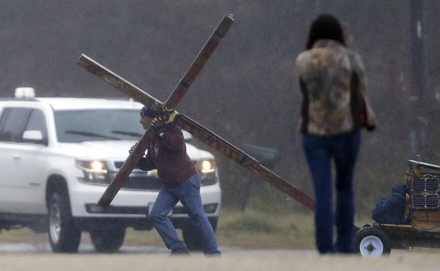 A week after a gunmen killed more than two dozen at the First Baptist Church there, hundreds gathered in Sutherland Springs, Texas. for the congregation's first Sunday service since the attack.