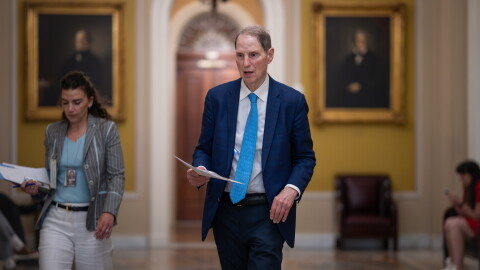 Sen. Ron Wyden, D-Ore., walks to the chamber during votes on the immigration enforcement funding package, at the Capitol in Washington, Thursday, June 4, 2026.