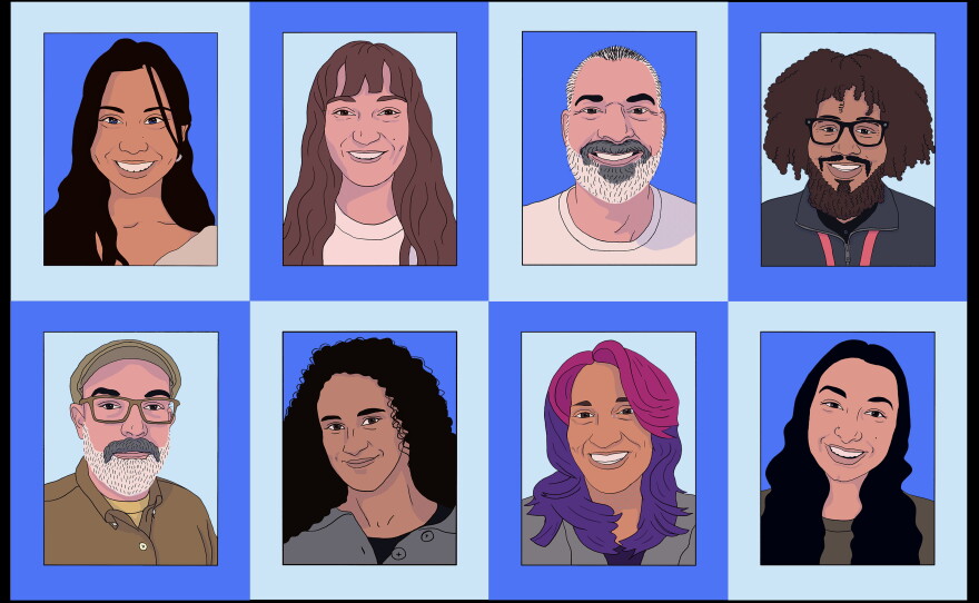 Top row (from left): Danalyn Garcia of Chicago Public Schools, Lucie Lane of Shawnee Mission School District in Kansas, Jeff Carroll of Newport News Public Schools in Virginia and Kaori Anderson-Walker of Boys' Latin of Philadelphia Charter School. Bottom row (from left): Paul Stone of Mt. Diablo Unified School District in California, Diana Swanson of Vail School District in Arizona, Kathleen Tejeda of Alvord Unified School District in California and Emily Ellis of Lexington School District Two in South Carolina.