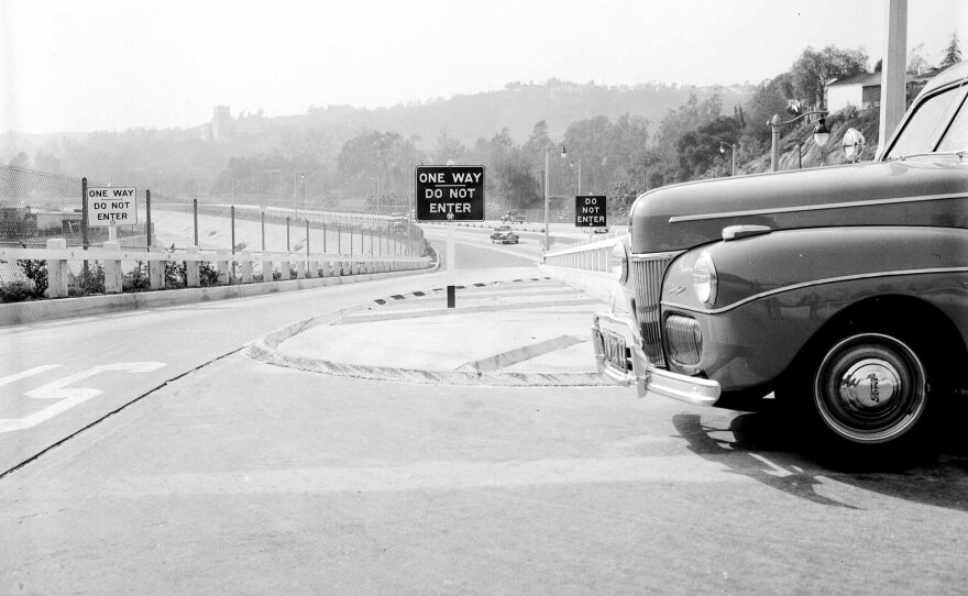 One-way signs that were placed on exit ramps after opening because people did not understand the concept of on-ramps and off-ramps, 1942.