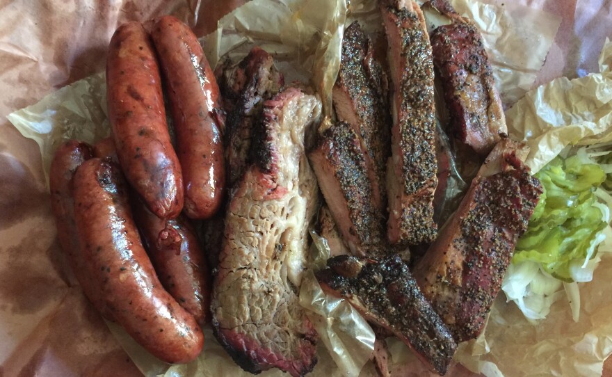 What the fuss is all about: an order of sausage, brisket and ribs at Franklin Barbecue in Austin, Tex.