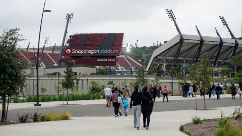People arrive for an event at Snapdragon Stadium in Mission Valley, Sept. 16, 2023.