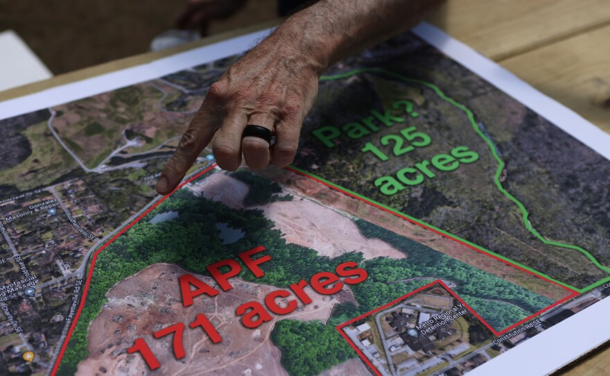 Joe Peery, East Atlanta Village and Co-Manager of the South River Forest Coalition, talks about the Atlanta Public Safety Training Center that protesters refer to as "Cop City" in Atlanta, Georgia, U.S., June 23, 2023.