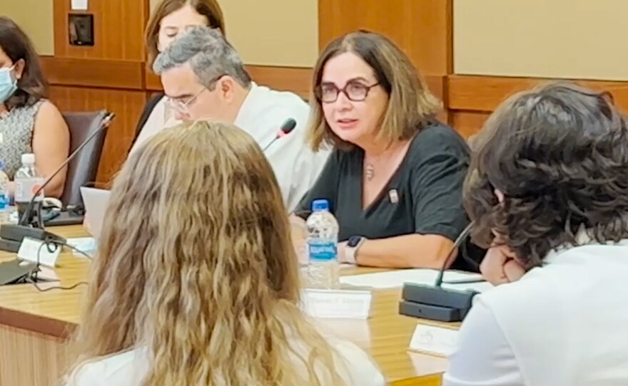 San Diego State University President Adela de la Torre addresses the Associated Students of San Diego State at a meeting on August 31, 2022.