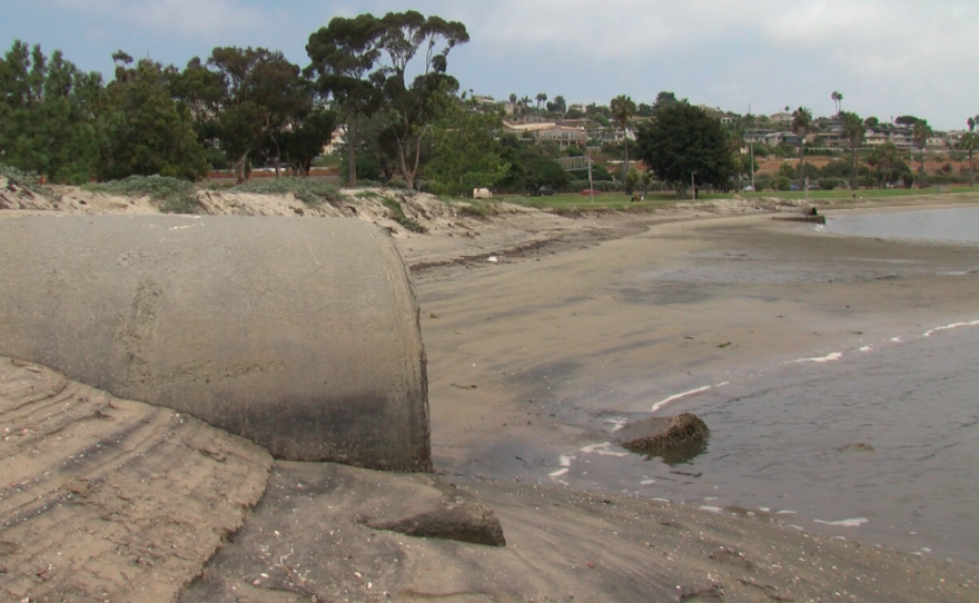 Storm drains bring urban runoff directly into the open water of Mission Bay on June 23, 2017.