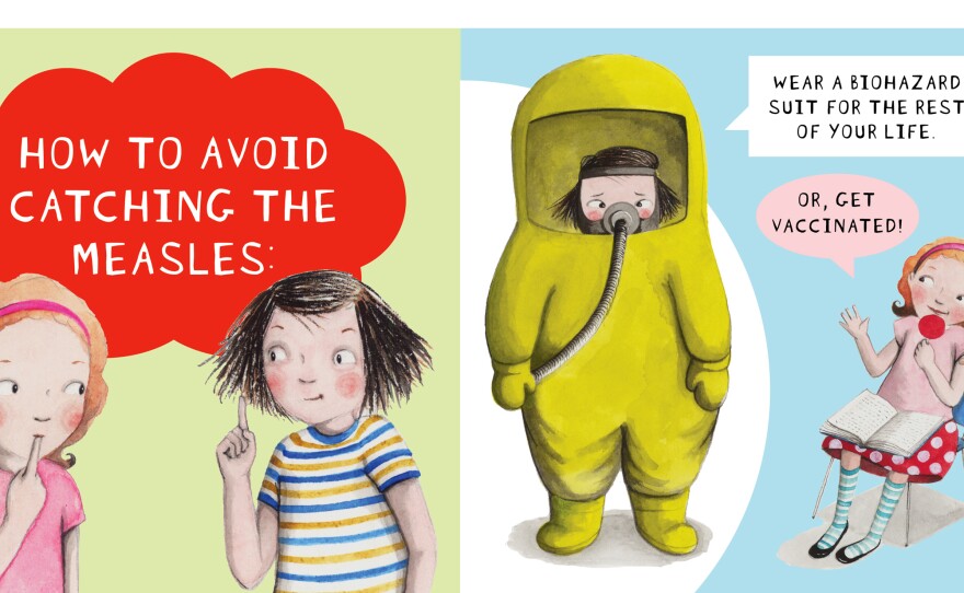 A scene from the Ivy and Bean poster on vaccinating against measles.