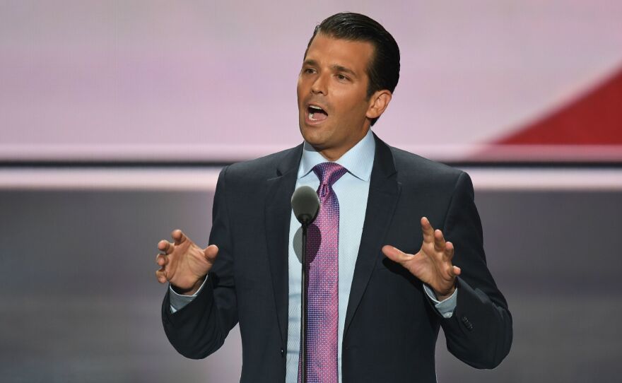 President Trump's son Donald Trump Jr. speaks at the Republican National Convention in Cleveland on July 19. On Tuesday Trump Jr. released an email exchange he had about meeting with a Russian lawyer earlier that summer.