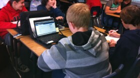 Innovation Middle School students in Michael Salamanca's second period math class take a quick assessment on the video lesson they watched over the weekend on Jan. 23, 2012.