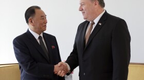 Kim Yong Chol, former North Korean military intelligence chief and one of Kim Jong Un's closest aides, left, and U.S. Secretary of State Mike Pompeo pose for a picture before a meeting, Thursday, May 31, 2018, in New York.