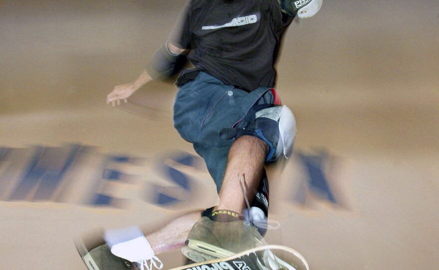 Tony Hawk, shown here during a competition in 2003, helped popularize the sport of skateboarding.