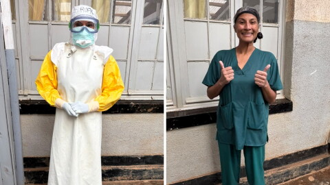 Dr. Rupa Narra shares a before and after photo from Thursday's shift in an Ebola treatment unit in Butembo, Democratic Republic of the Congo. Narra and her colleagues are limited to about an hour at a time with patients in the unit due to the difficulty and risks of working in protective gear.