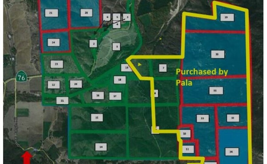 A map of the Gregory Canyon site shows the area purchased by the Pala Band for $13 million, Nov. 18, 2016.