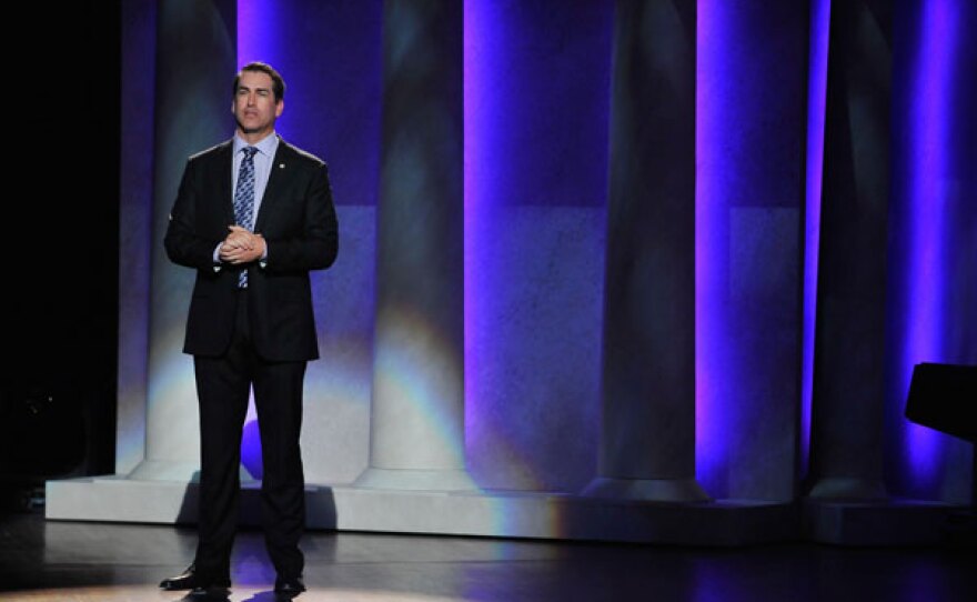 Actor, Retired U.S. Marine Corps Reserve Officer Rob Riggle speaks onstage at "The Lincoln Awards: A Concert For Veterans & The Military Family" presented by The Friars Foundation at John F. Kennedy Center for the Performing Arts.
