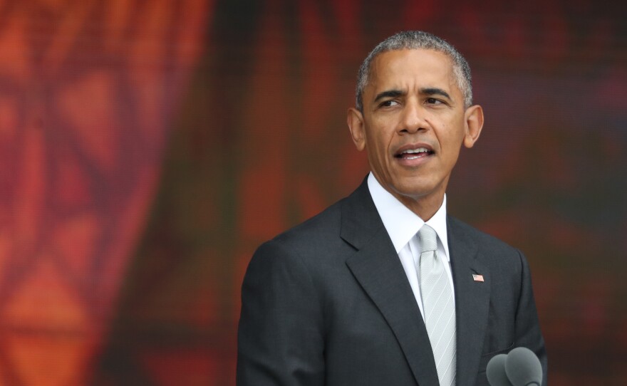 President Obama speaks during the opening ceremony of the Smithsonian National Museum of African American History and Culture on the National Mall in Washington on Saturday.