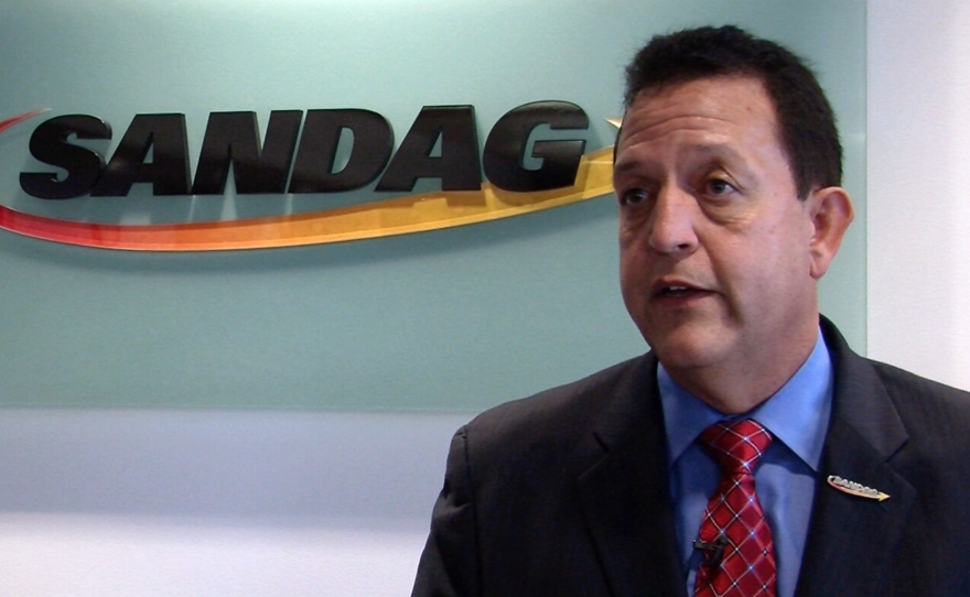 SANDAG Executive Director Gary Gallegos speaks at the agency's downtown San Diego headquarters, Jan. 21, 2016.