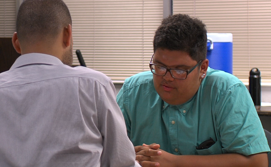 Marco Manzo, 16, works with an English tutor, July 26, 2016.