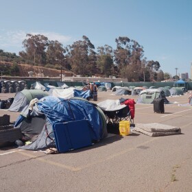 Tents are shown at the safe sleeping site at the City of San Diego operations yard in Golden Hill in this undated photo.