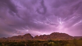Lightning storm over Chisos Mountains in Big Bend, Texas.