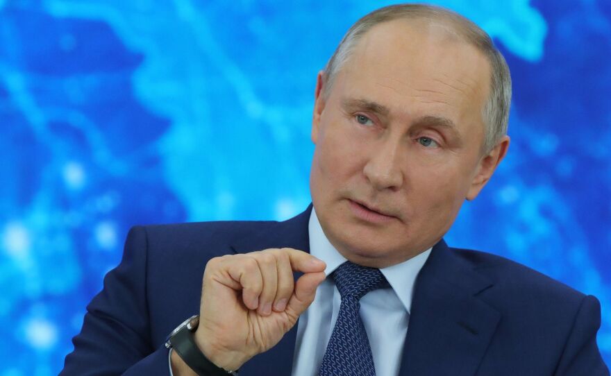 Russian President Vladimir Putin's annual year-end news conference went remote this year, as he addressed reporters from the Novo-Ogaryovo state residence outside Moscow via a video link Thursday.