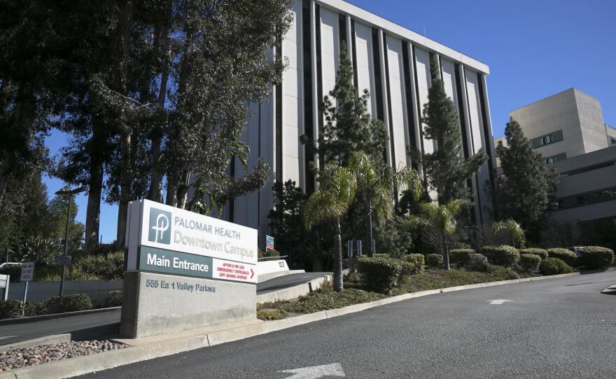 The entrance to the Palomar Health Downtown Campus in Escondido is shown in this photo, Feb. 9, 2016.