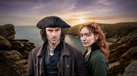 Aidan Turner as Ross Poldark and Eleanor Tomlinson as Demelza.