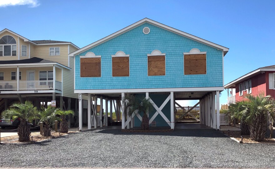 A boarded-up house in Holden Beach, N.C., can be seen ahead of Hurricane Florence's expected landfall.