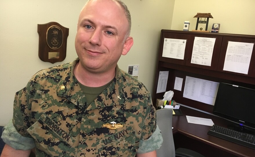 Lt. Cmdr. Corey Thornton is the chaplain at the Camp Pendleton Marine Base and helps facilitate the church groups that run the on-base food pantries for military families. "The Marine Corps sees family readiness as integral to the mission itself," he says. "If the family is not OK, then the Marine that's serving in that command is not OK."