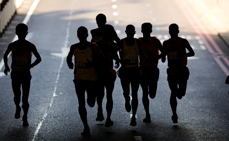Runners compete in the marathon at the 2012 Paralympics in London. The International Paralympic Committee said Friday it is investigating reports of widespread doping among Russia's disabled athletes and is considering banning the entire Russian team from the Paralympics in Brazil in September.