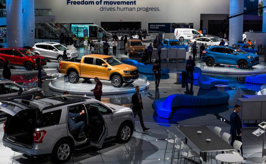 Ford will focus on SUVs and trucks — and eliminate many of its sedans — in the North American market. Here, the company's trucks were highlighted at the 2018 North American International Auto Show in Detroit.