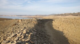 The low lake levels at Folsom Lake reveal a settlement previously submerged.
