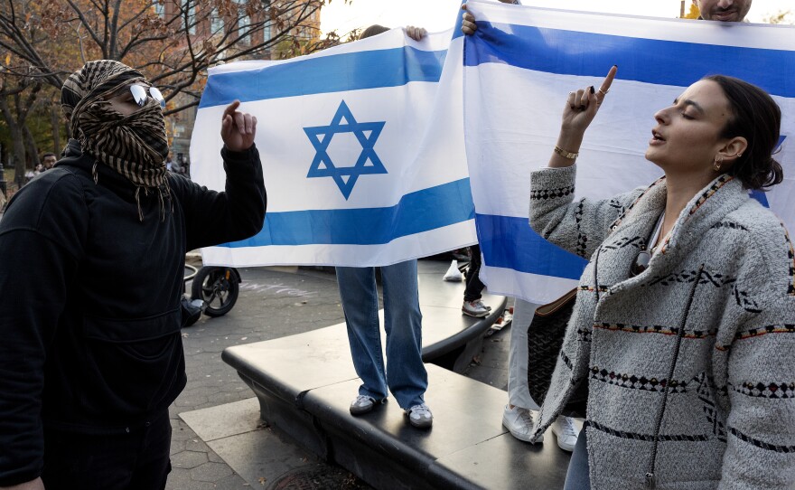 Pro-Palestinian and pro-Israeli supporters converge at a demonstration of New York University students in November.