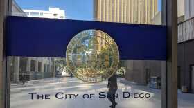 The city of San Diego seal is shown outside city hall in San Diego, Calif. Jan. 24, 2023.