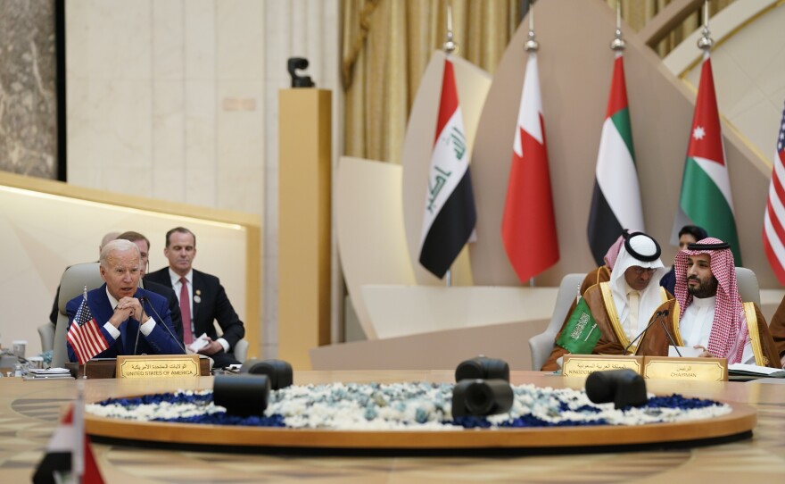 President Biden and Saudi Crown Prince Mohammed bin Salman (far right) attend the Gulf Cooperation Council on July 16 in Jeddah, Saudi Arabia.