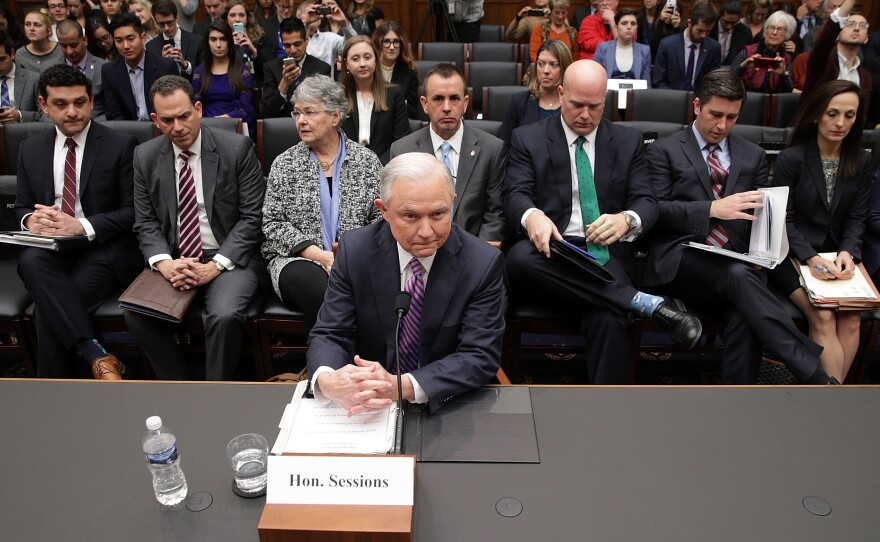 Attorney General Jeff Sessions waits for the beginning of a hearing before the House Judiciary Committee on November 14, 2017, on Washington, D.C.