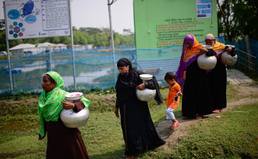 A desalination plant treats water so it'll be drinkable in this community in Bangladesh.