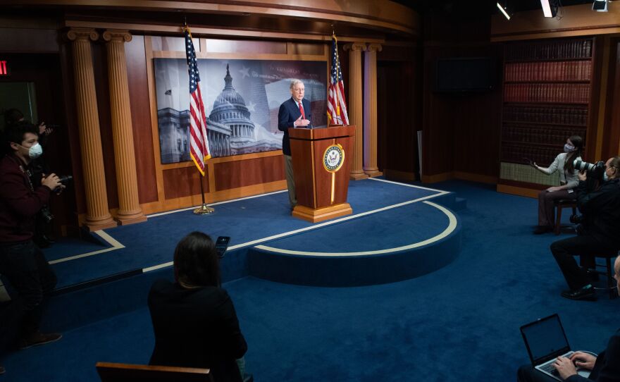 Senate Majority Leader Mitch McConnell, R-Ky., seen here in the Capitol on April 21, has led efforts to resume Senate business.