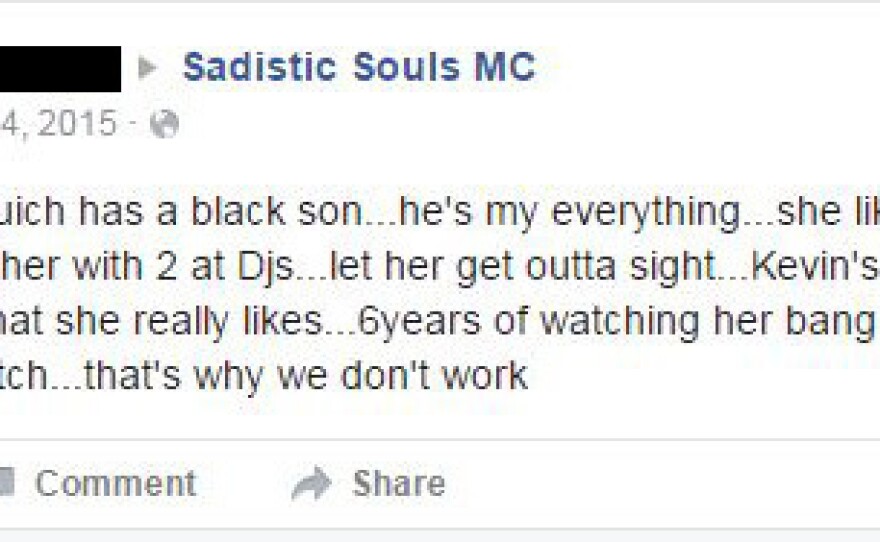 A second example of a Facebook post that was flagged where racial slurs were used.