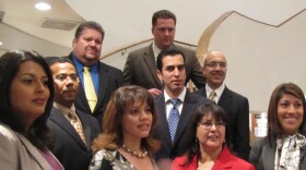 Nevada's Latino legislators pose for photo  in December. Lucy Flores stands in the front row to the far right. The legislative session began on Feb. 7.