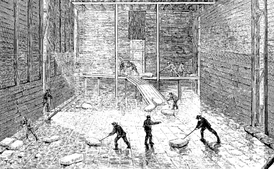 Ice being stacked at Barrytown, New York, 1871. You can't have iced tea without ice, and American entrepreneurs of the 19th century came to the rescue.