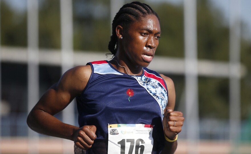 Two-time Olympic gold medalist Caster Semenya competes in the women's 5000m final in Pretoria, South Africa on April 15, 2021. Her attempt to qualify for the Tokyo Olympics in an event exempt from the new testosterone rules fell short.