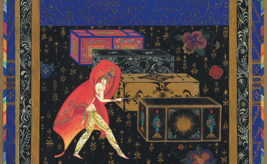This original watercolor is from "The Overseer's Tale" and shows a young woman and her secret treasure chests.