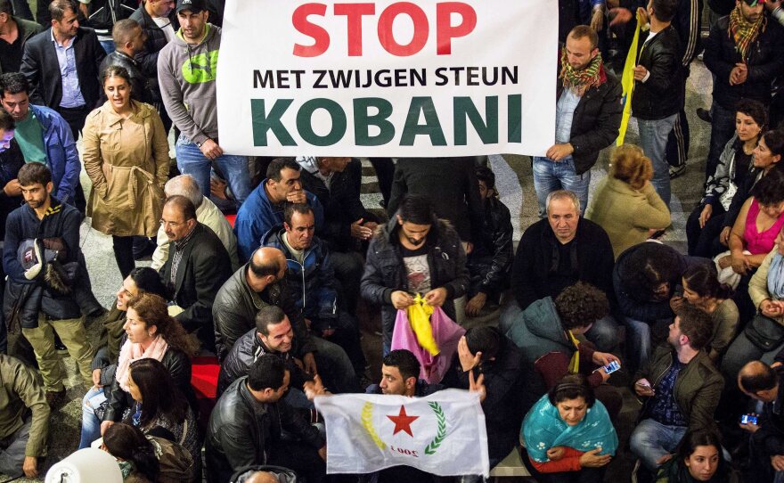 Several hundred Kurdish demonstrators entered the parliament building in the Hague, the Netherlands, on Monday, during a demonstration against the Islamic State and the siege of Kobani.